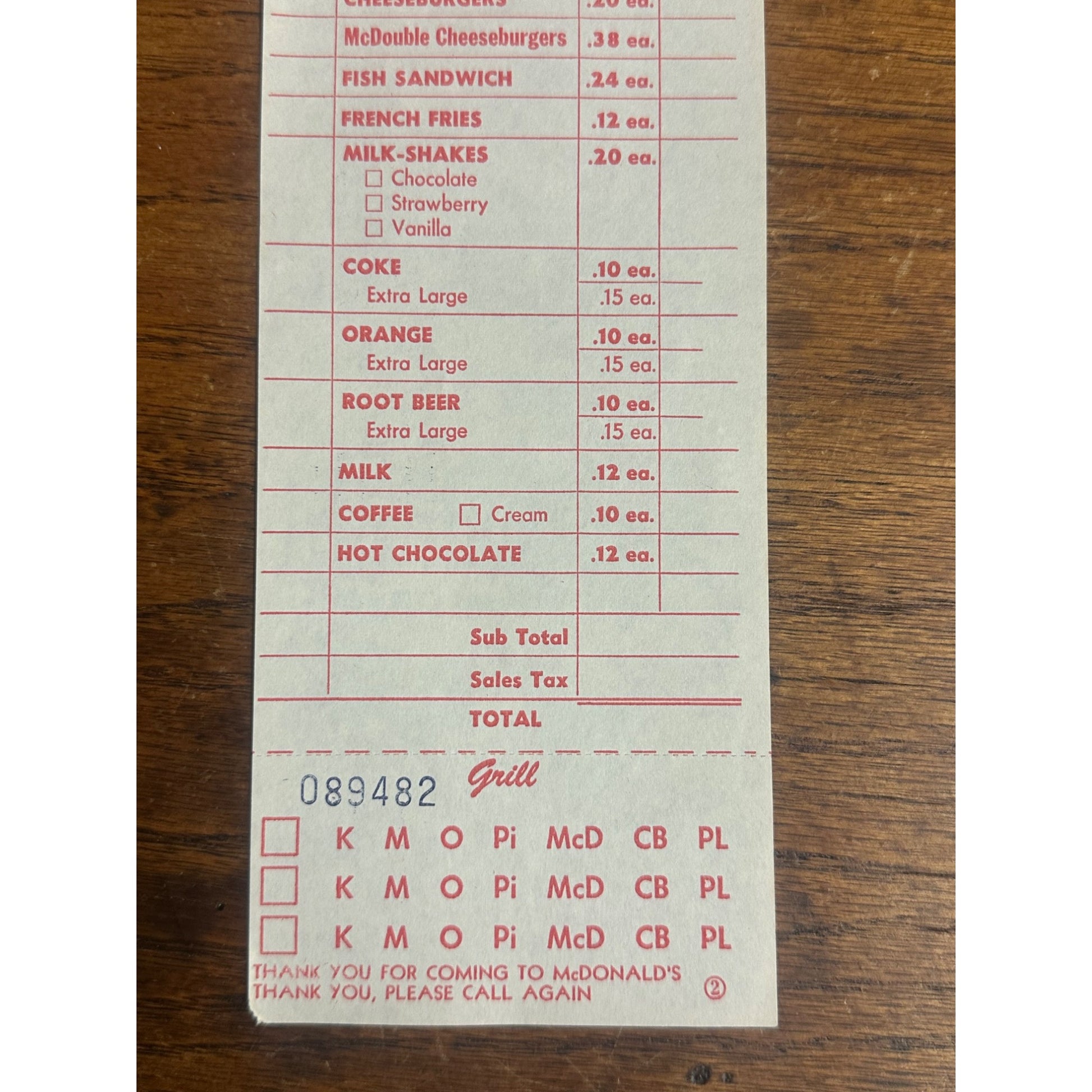 RARE Vintage 1960s McDonalds System Food Order Paper Receipt Slash M Logo