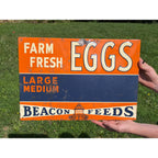 Vintage 1950s Original Beacon Feeds Fresh Eggs Farm Metal Sign