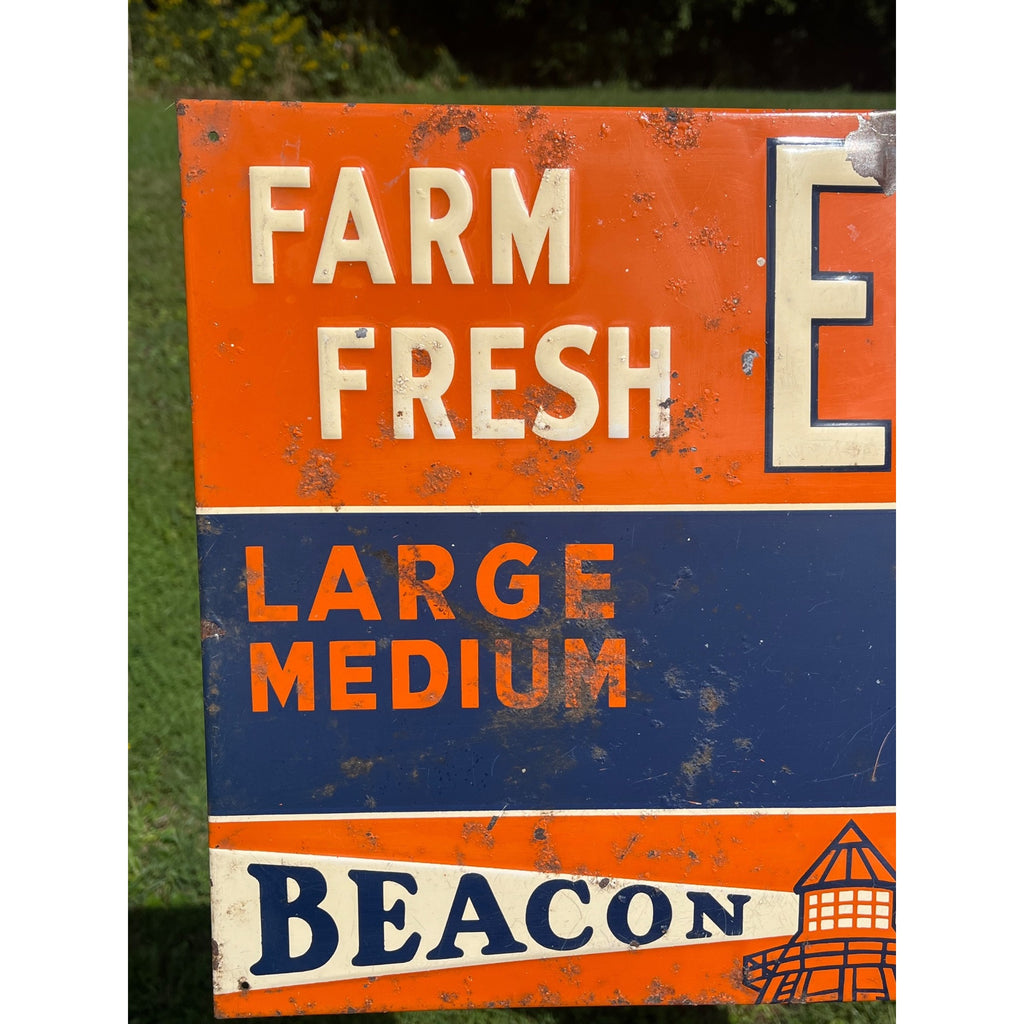 Vintage 1950s Original Beacon Feeds Fresh Eggs Farm Metal Sign