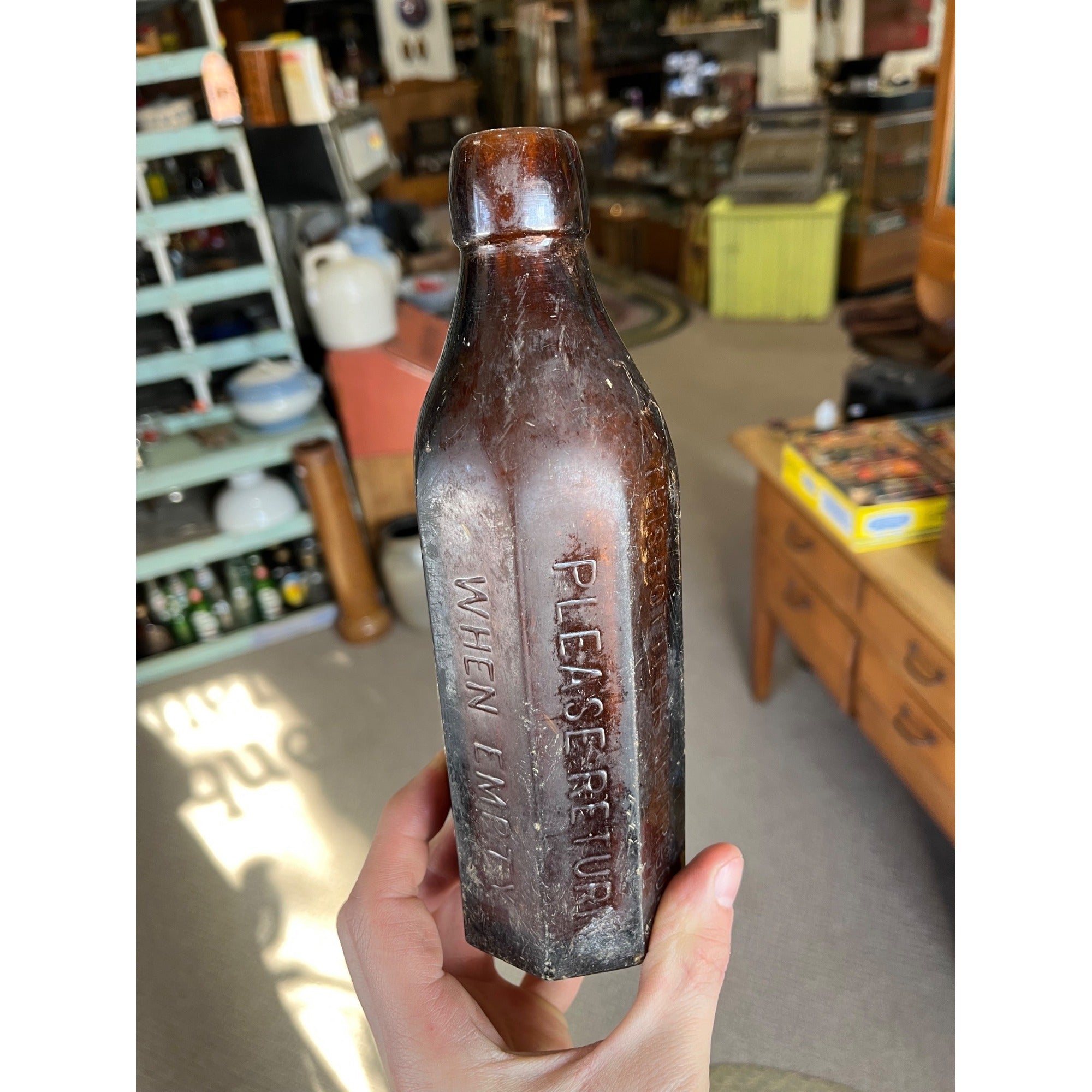 John Graf c1880s Milwaukee Wis Amber Brown Panel Soda Bottle Blob Top