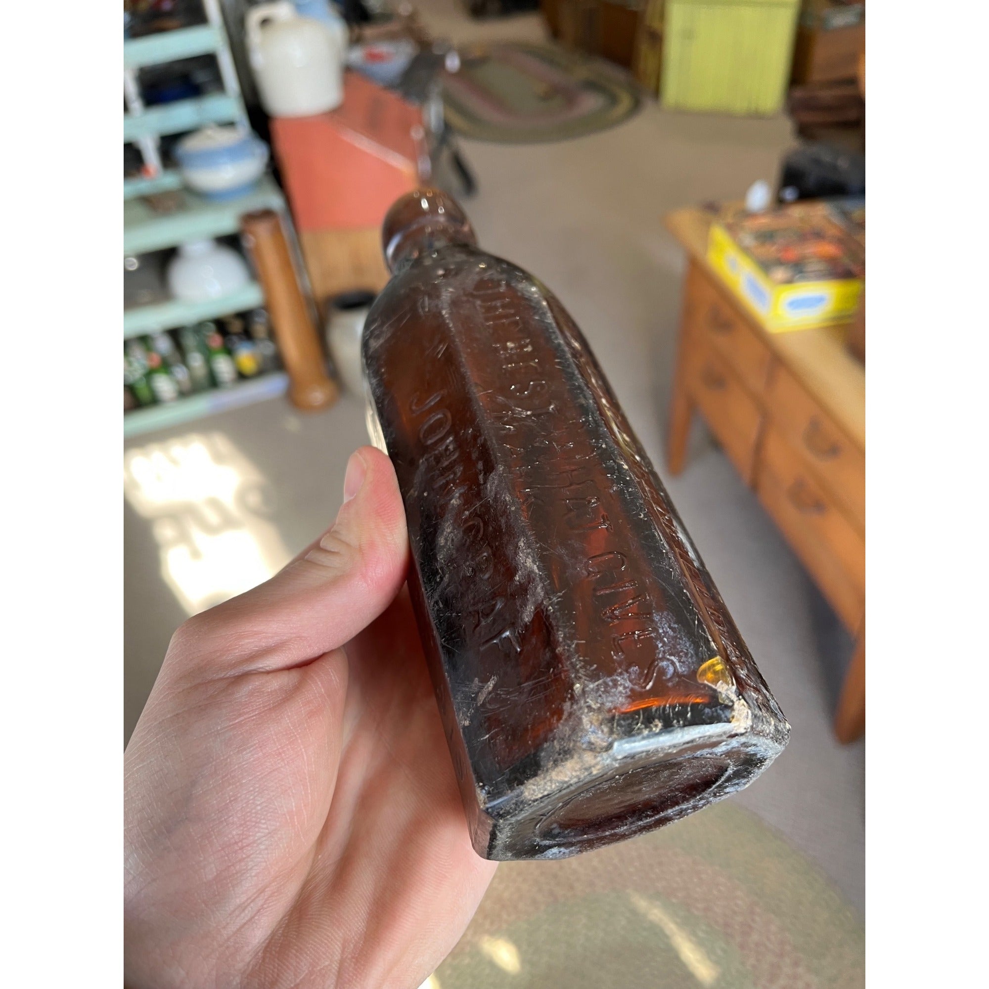 John Graf c1880s Milwaukee Wis Amber Brown Panel Soda Bottle Blob Top