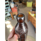 John Graf c1880s Milwaukee Wis Amber Brown Panel Soda Bottle Blob Top