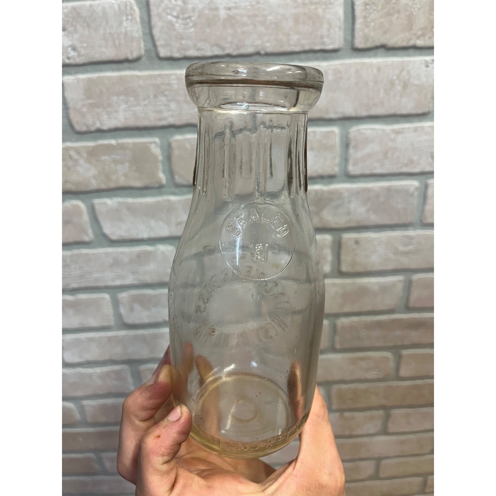 Vintage Jac Nehrbass One Pint Glass Milk Dairy Bottle West Bend, Wisconsin WI