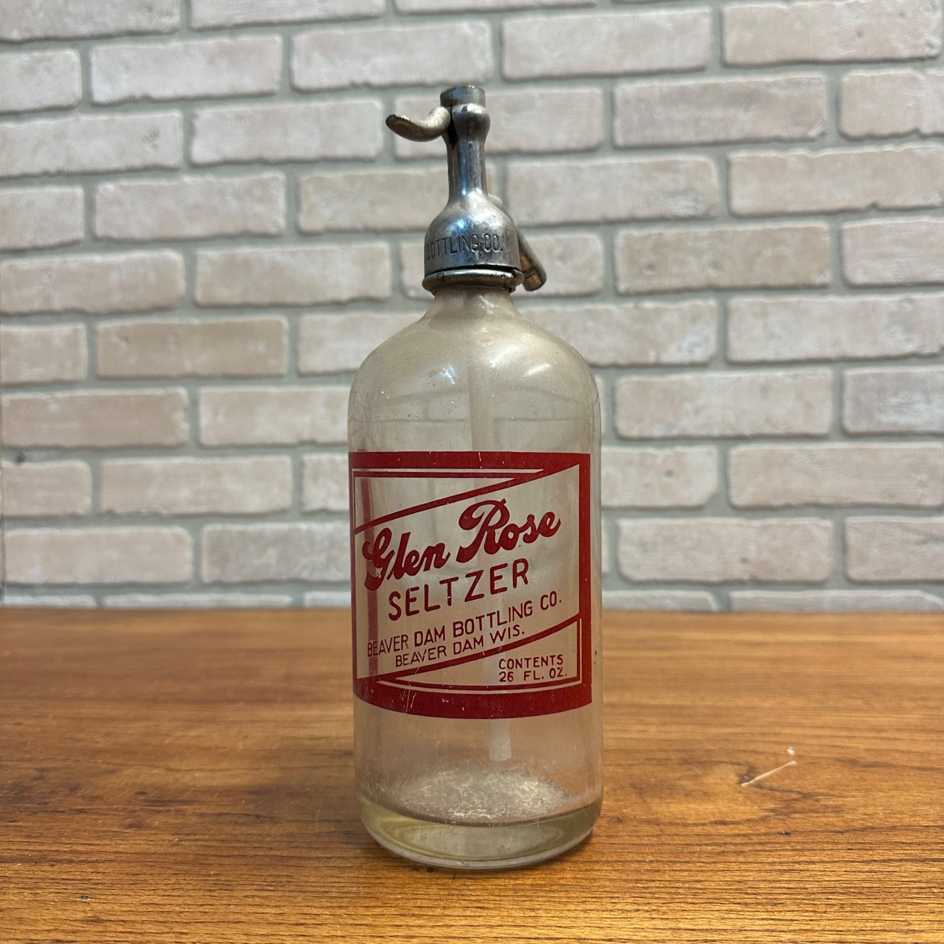 Vintage Seltzer Soda Water Bottle Glen Rose Beaver Dam Wisconsin Red