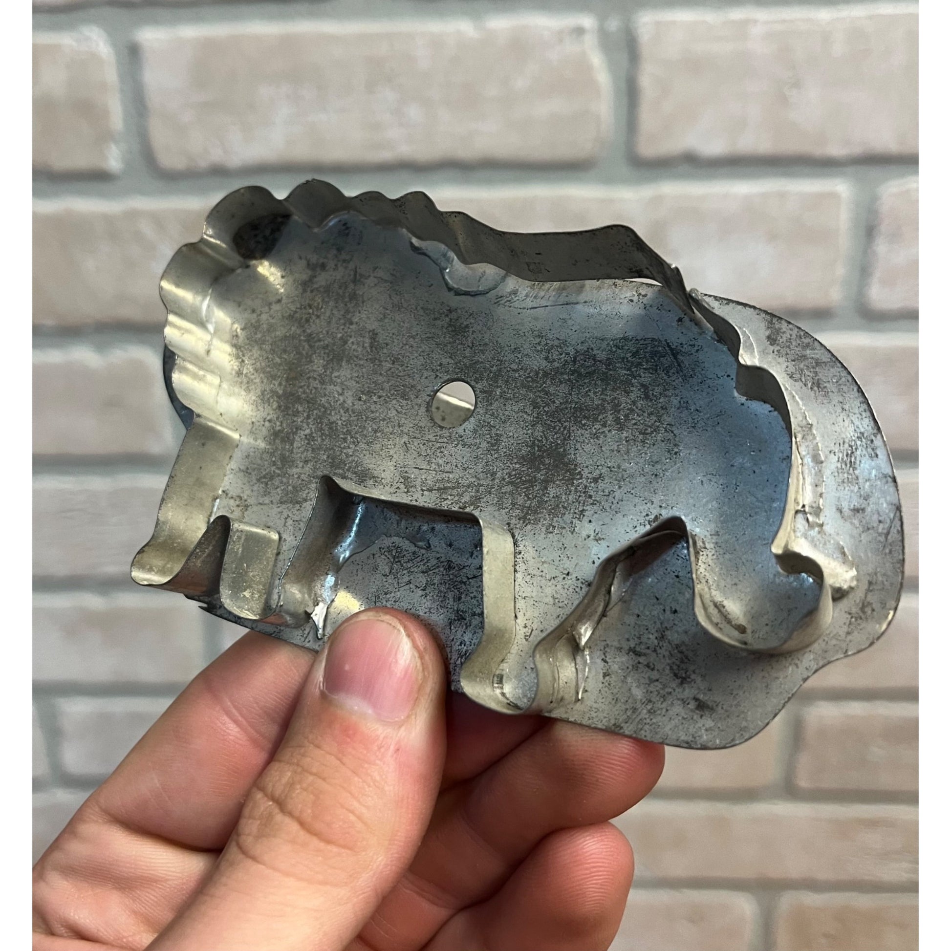 Antique Vintage Primitive Lion Tin Metal Cookie Cutter Soldered Handle