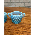 Vintage Fenton Opalescent Hobnail Sugar and Creamer Set Blue Moonstone Glass