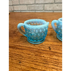 Vintage Fenton Opalescent Hobnail Sugar and Creamer Set Blue Moonstone Glass