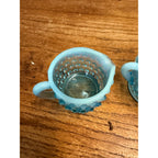 Vintage Fenton Opalescent Hobnail Sugar and Creamer Set Blue Moonstone Glass