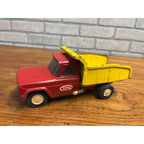 Vintage Tonka Jeep Dump Truck Pressed Metal Red And Yellow 9.5"