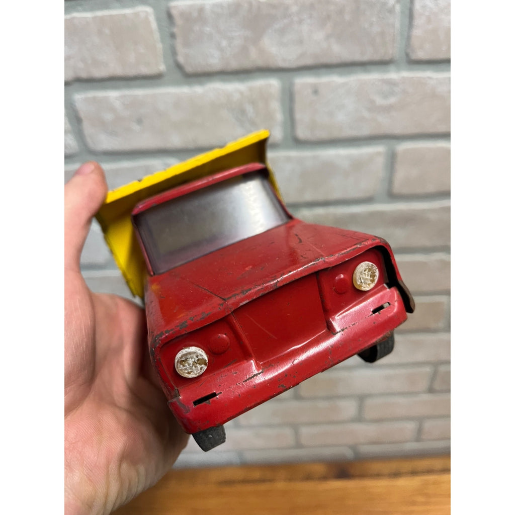 Vintage Tonka Jeep Dump Truck Pressed Metal Red And Yellow 9.5"