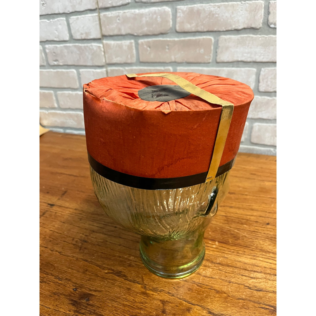 Vintage 1940s Halloween Orange Tissue Paper Party Hat w/ Black Cat Tag