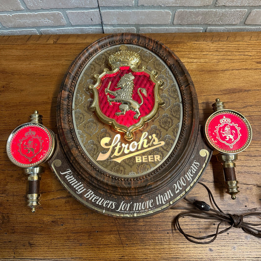 Vintage 1980s Stroh's Beer Lighted Bar Advertising Sign Red Light Plaque - Works