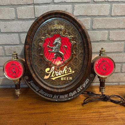 Vintage 1980s Stroh's Beer Lighted Bar Advertising Sign Red Light Plaque - Works