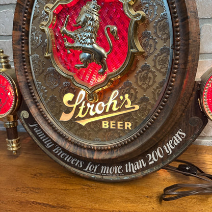 Vintage 1980s Stroh's Beer Lighted Bar Advertising Sign Red Light Plaque - Works