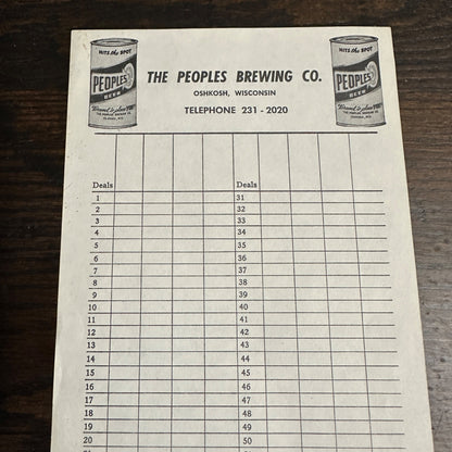 1940s People's Brewing Co. Oshkosh Wis Advertising Beer Shafskopf Scorecard