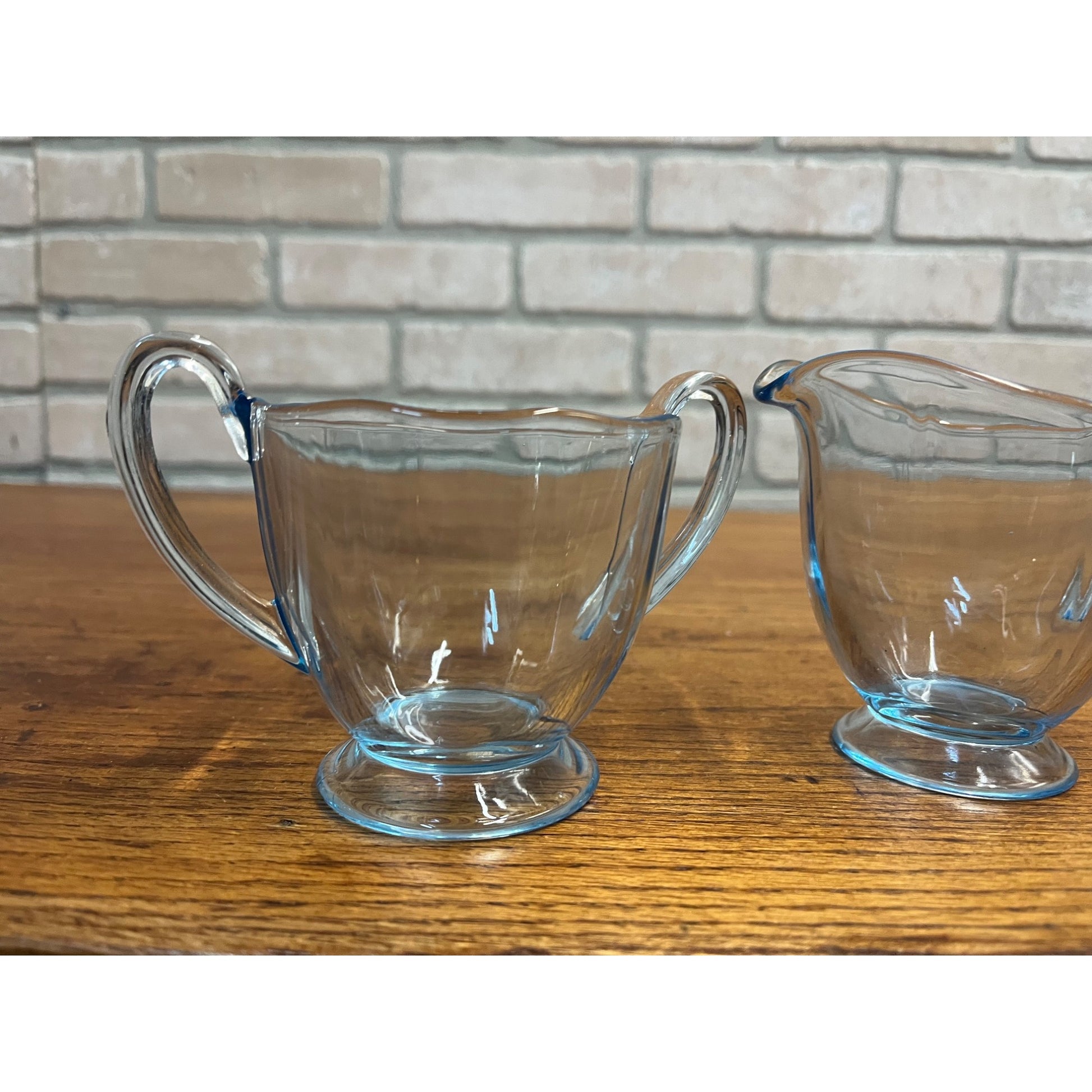 Vintage Fostoria Azure Ice Blue Depression Glass Fairfax Sugar and Creamer