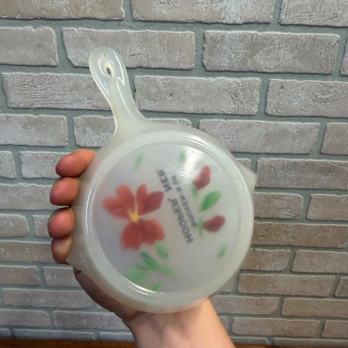 1920 Souvenir Tiffin Clambroth Glass Skillet Frying Pan Ashtray Hooper Nebraska