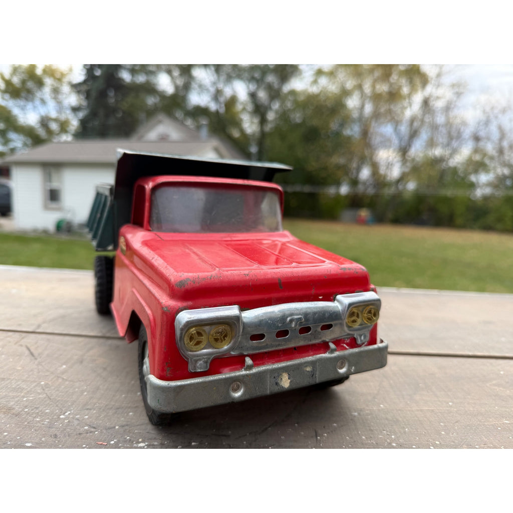 Vintage Tonka Dump Truck Red & Green 13.5" Pressed Steel Toy