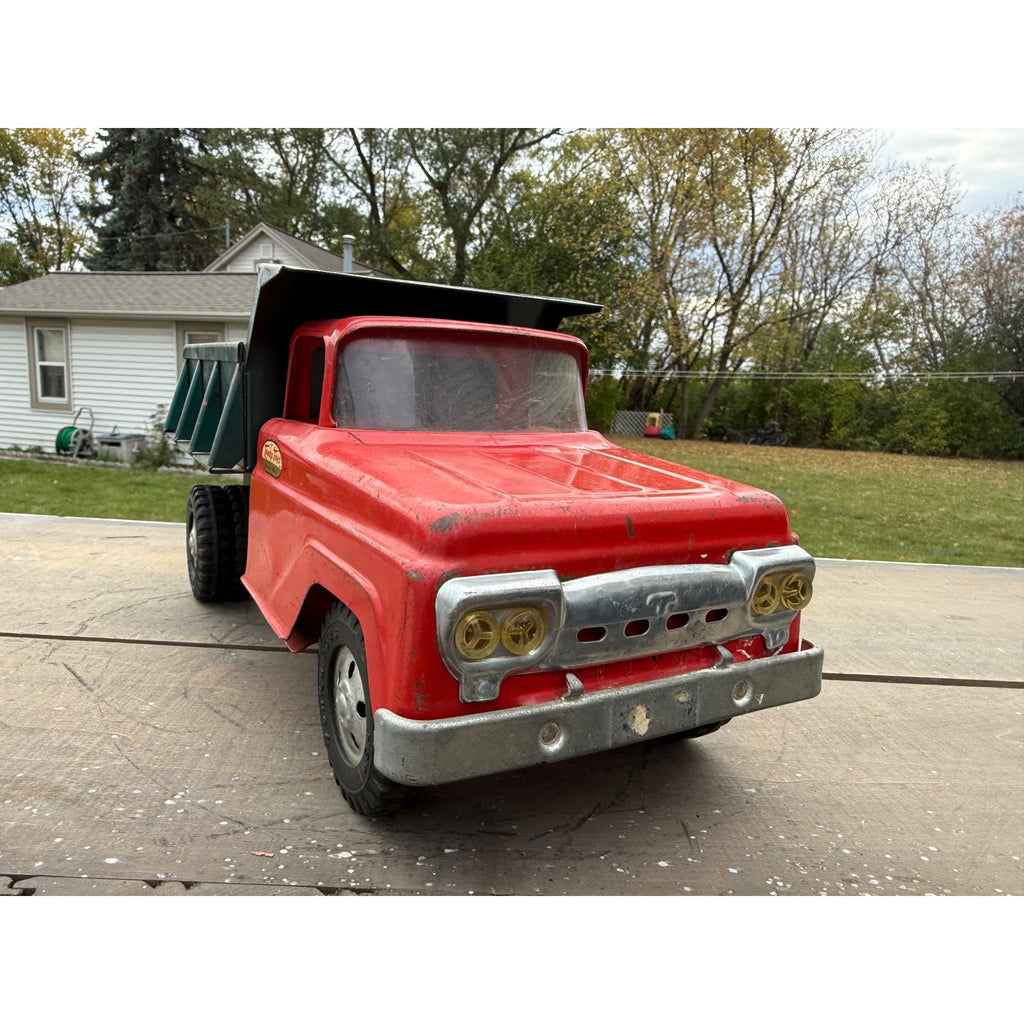 Vintage Tonka Dump Truck Red & Green 13.5" Pressed Steel Toy