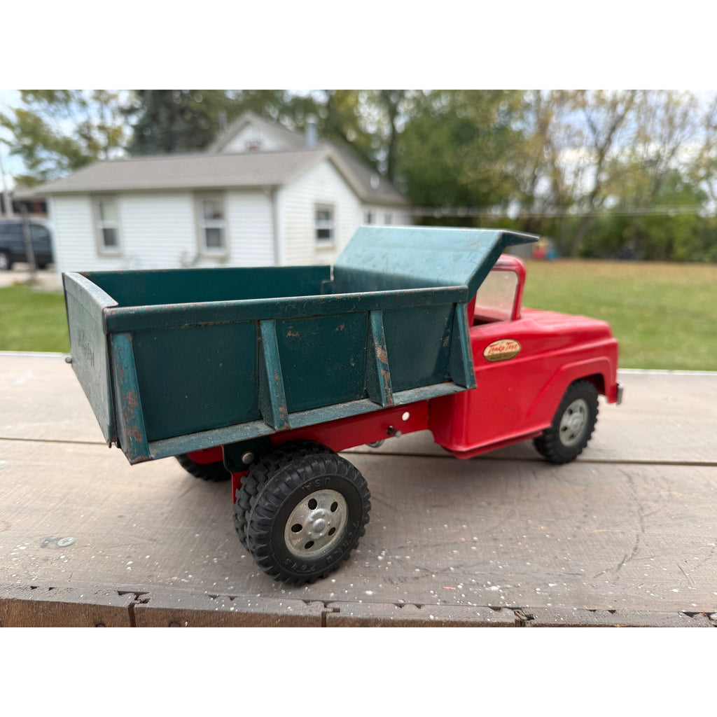 Vintage Tonka Dump Truck Red & Green 13.5" Pressed Steel Toy