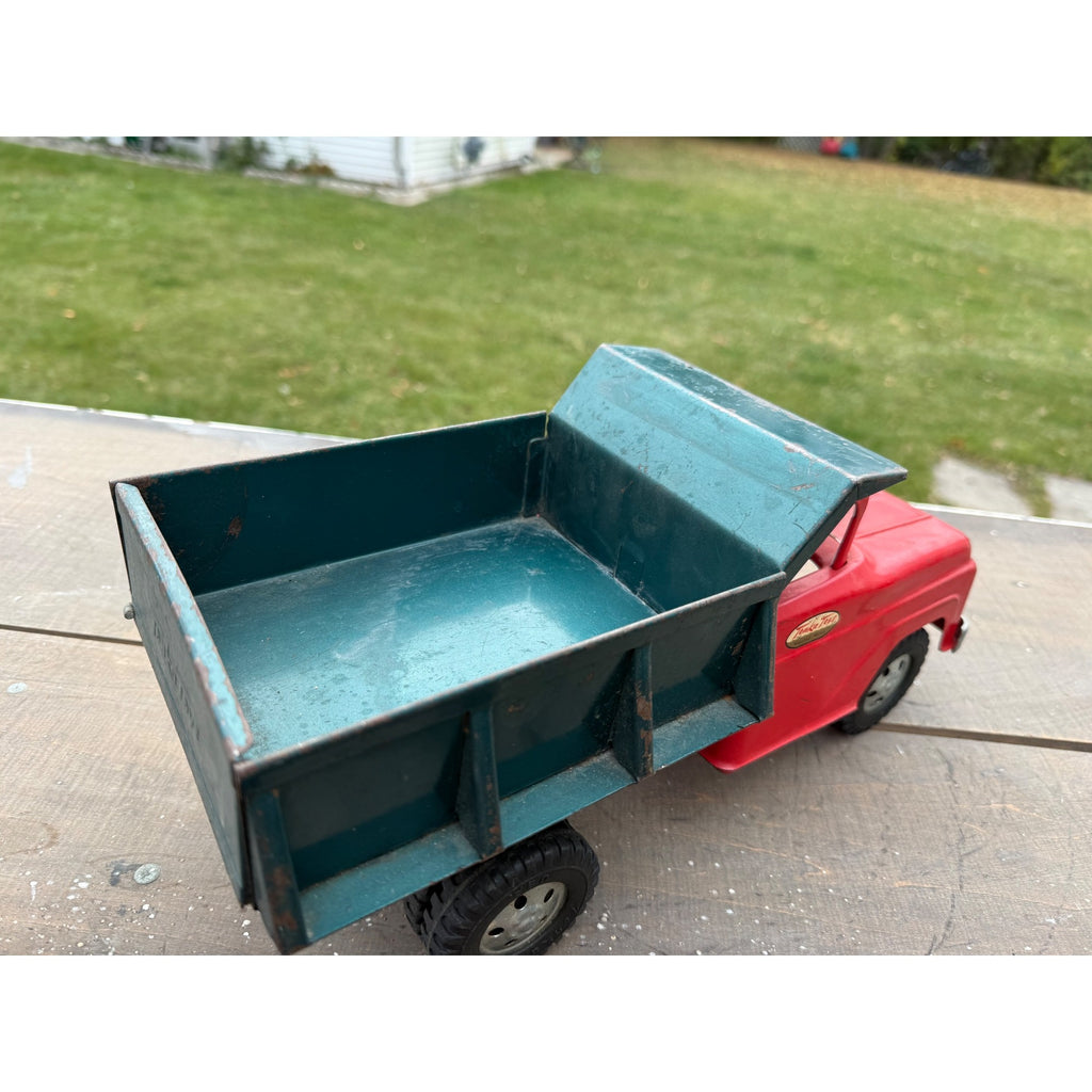 Vintage Tonka Dump Truck Red & Green 13.5" Pressed Steel Toy