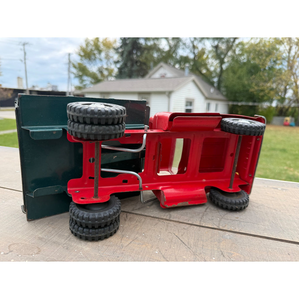 Vintage Tonka Dump Truck Red & Green 13.5" Pressed Steel Toy