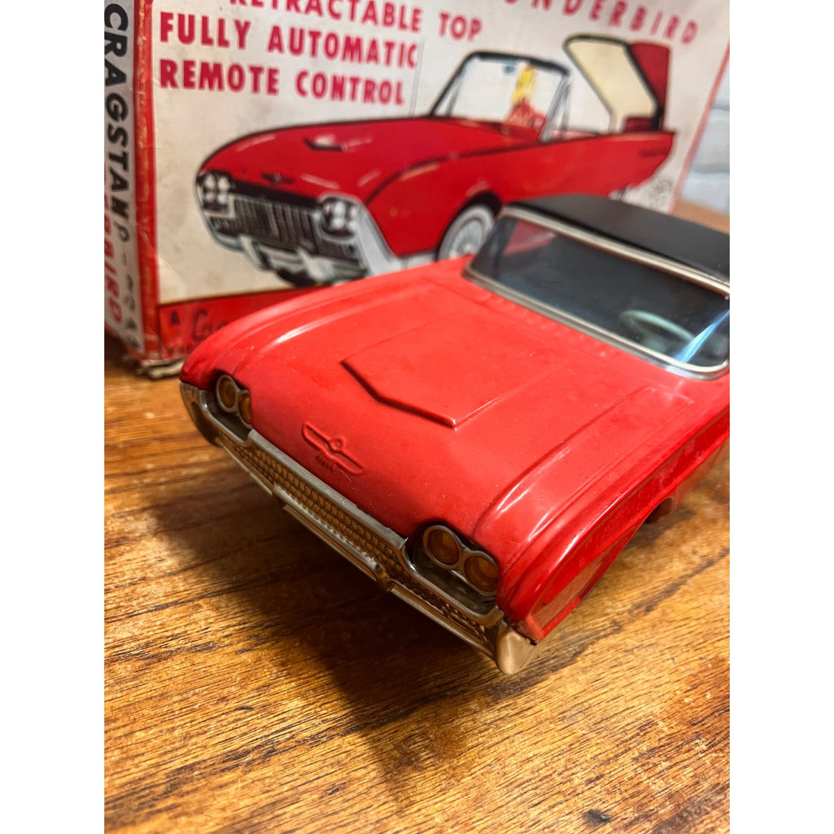 Vintage Cragstan Toy Ford Thunderbird Convertible With Retractable Top Battery-Powered Remote Control Car Japan