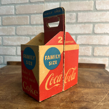 Vintage Coca Cola Family Size Soda Bottle Caddy Carrier Cardboard 2-Pack