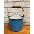 Antique Primitive Dark Blue Enamel Graniteware Handled Lunch Pail / Farmhouse Decor / No Lid