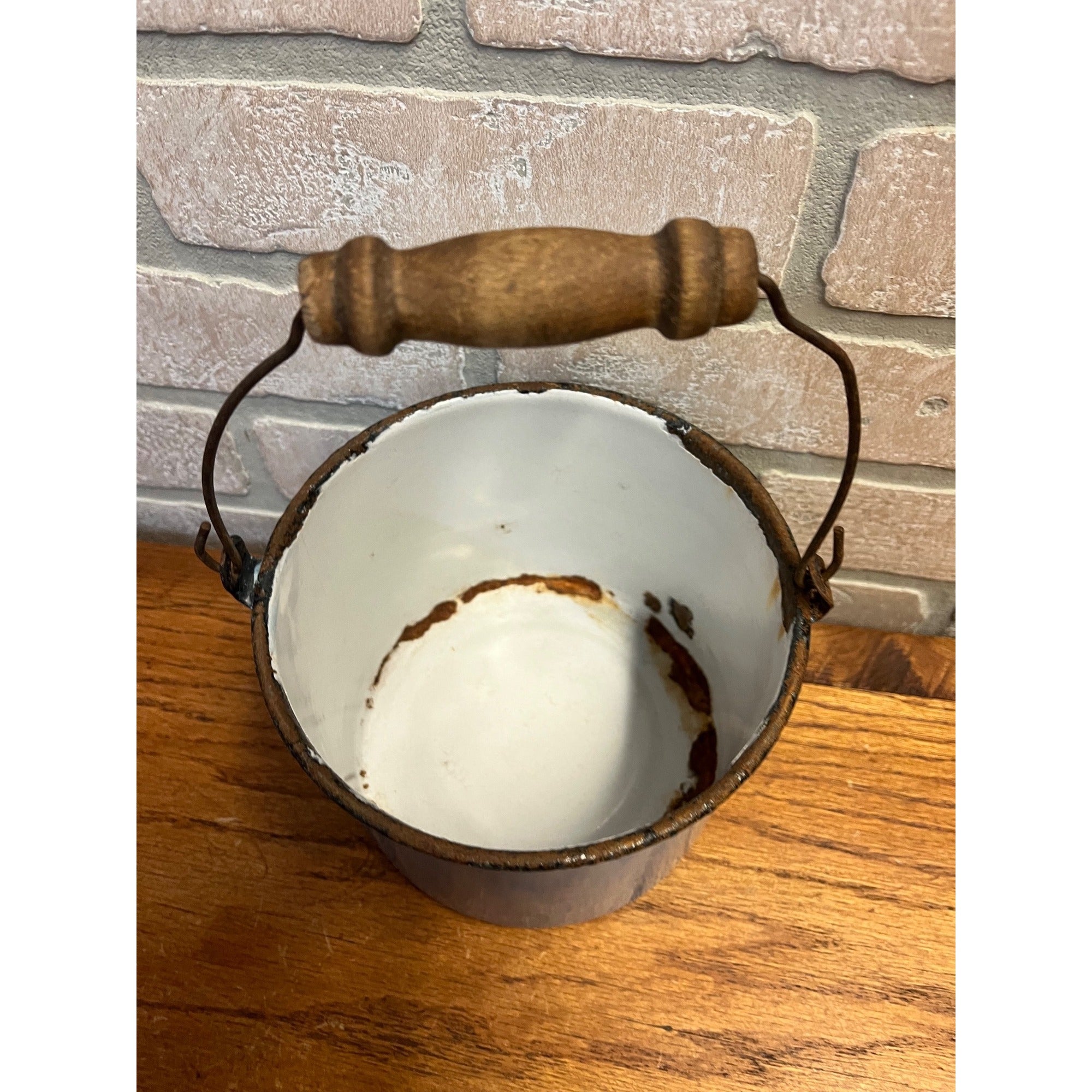Antique Primitive Dark Blue Enamel Graniteware Handled Lunch Pail / Farmhouse Decor / No Lid