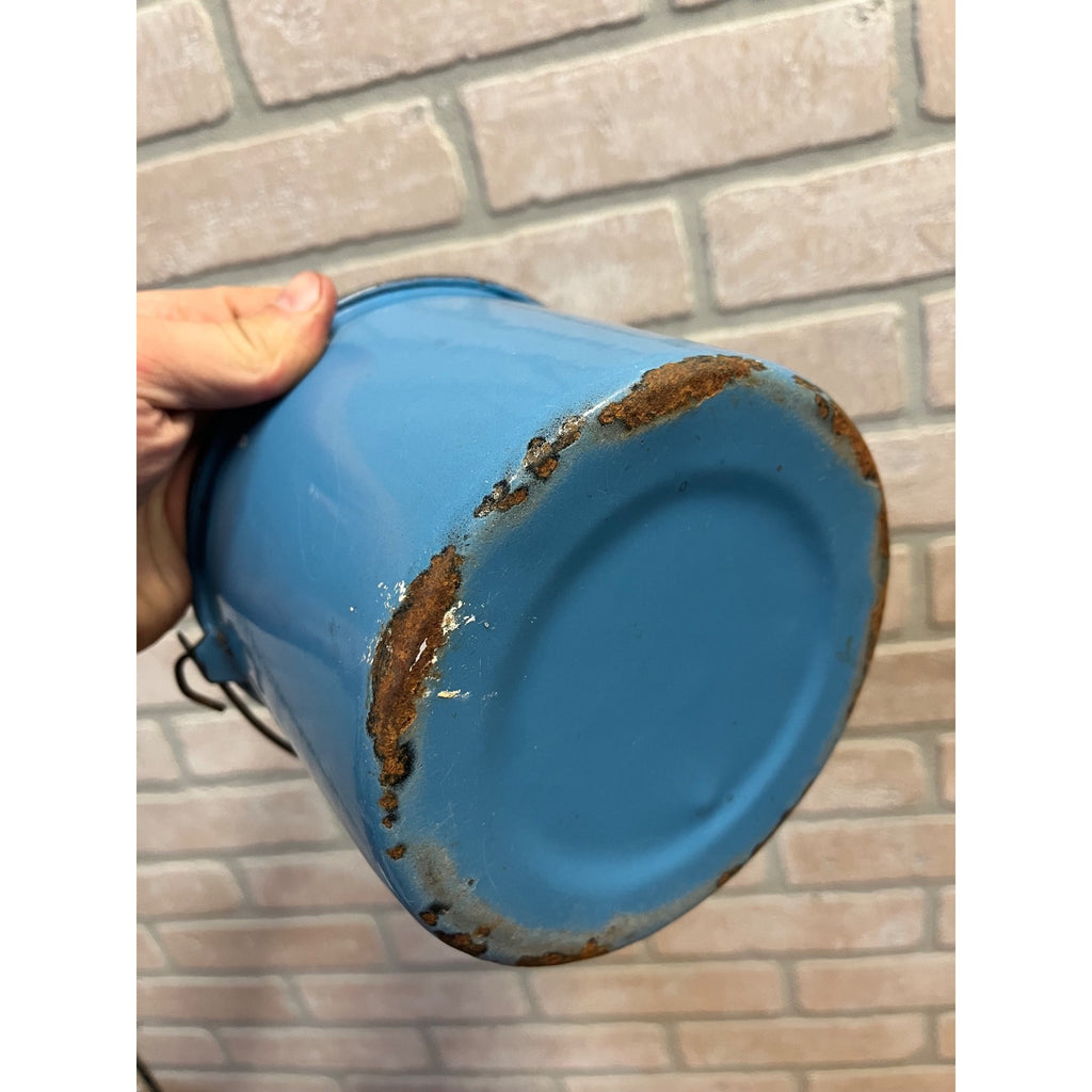 Antique Primitive Dark Blue Enamel Graniteware Handled Lunch Pail / Farmhouse Decor / No Lid