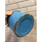 Antique Primitive Dark Blue Enamel Graniteware Handled Lunch Pail / Farmhouse Decor / No Lid