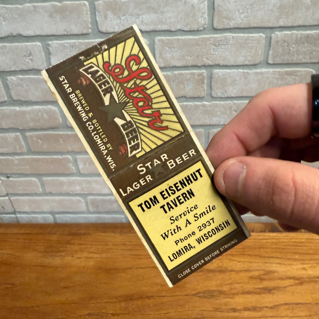 Vintage 1930s Star Beer Matchbook -Lomira WI - Tom Eisenhut Tavern