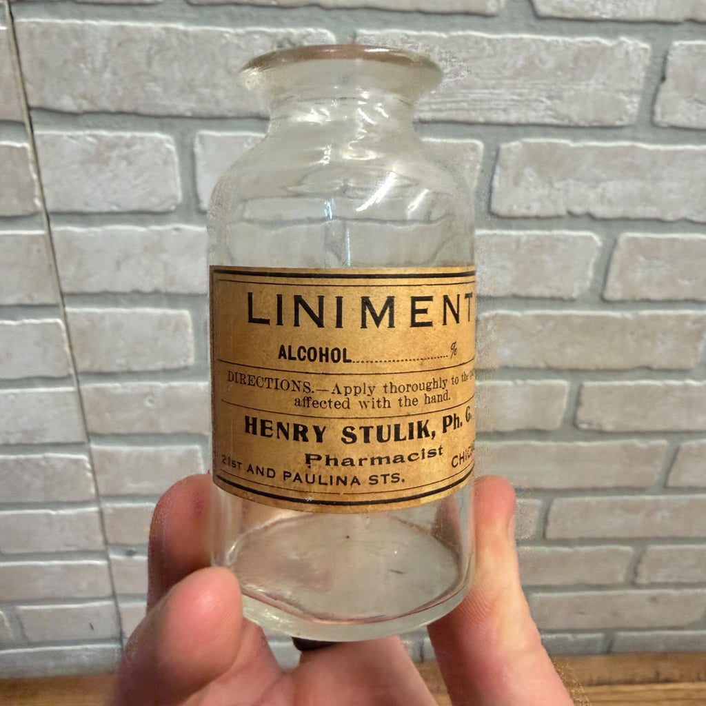 Vintage Liniment Henry Stulik Chicago Pharmacy Apothecary Bottle Jar