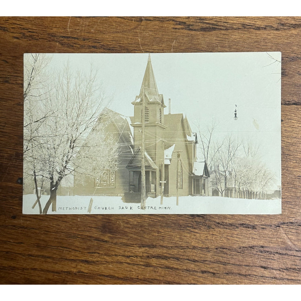 Vintage RPPC Postcard Sauk Centre Minnesota MN Minn. Methodist Church 1908
