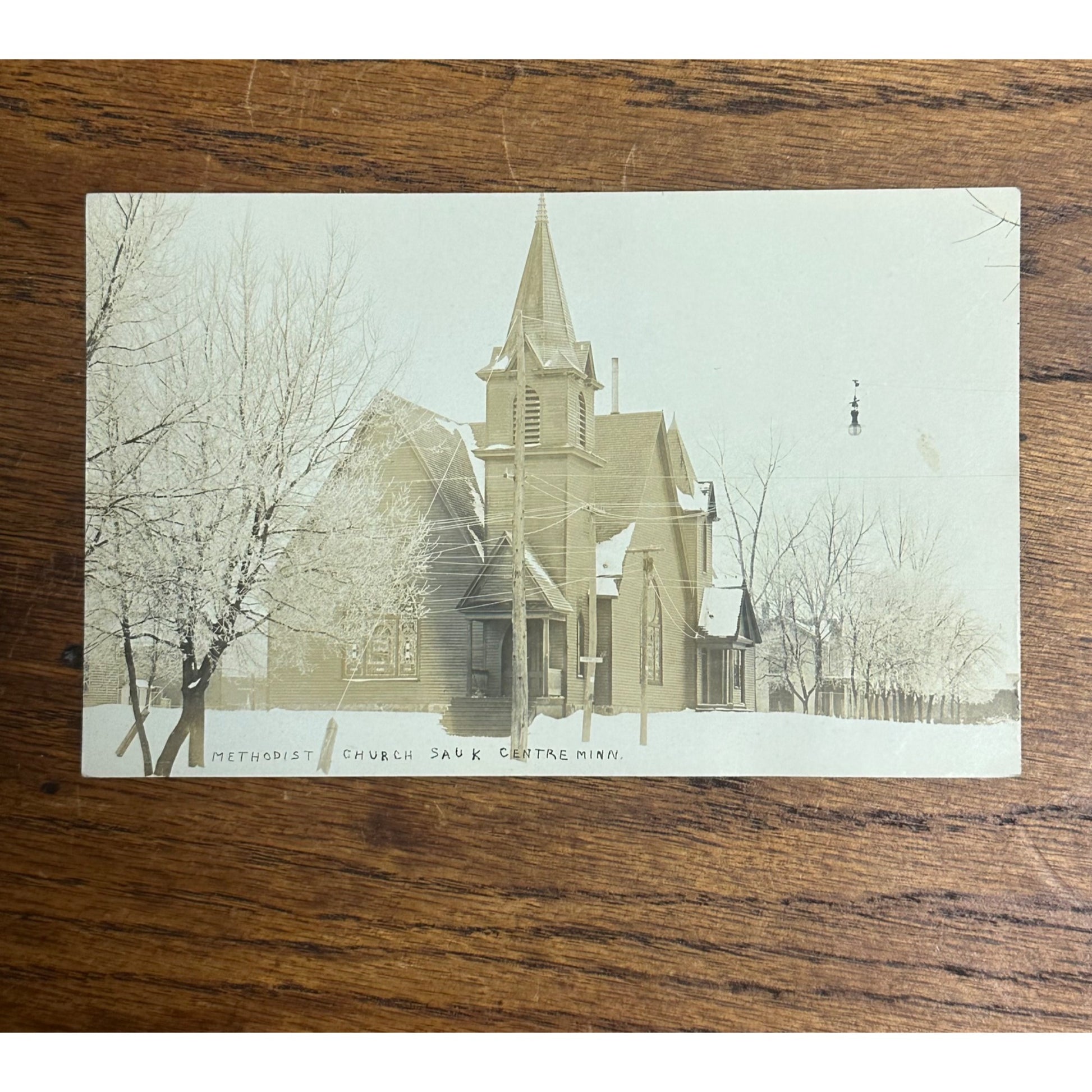 Vintage RPPC Postcard Sauk Centre Minnesota MN Minn. Methodist Church 1908