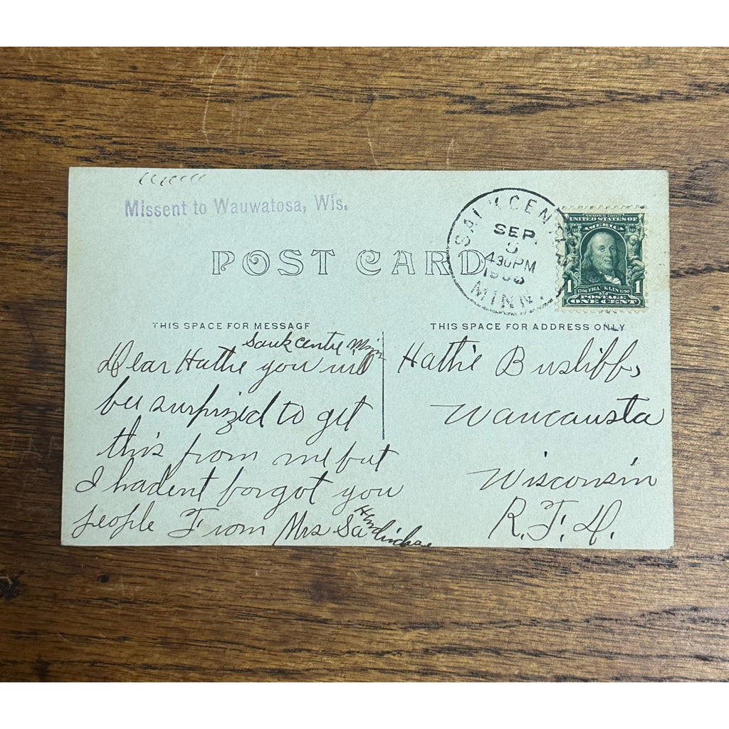 Vintage RPPC Postcard Sauk Centre Minnesota MN Minn. Methodist Church 1908