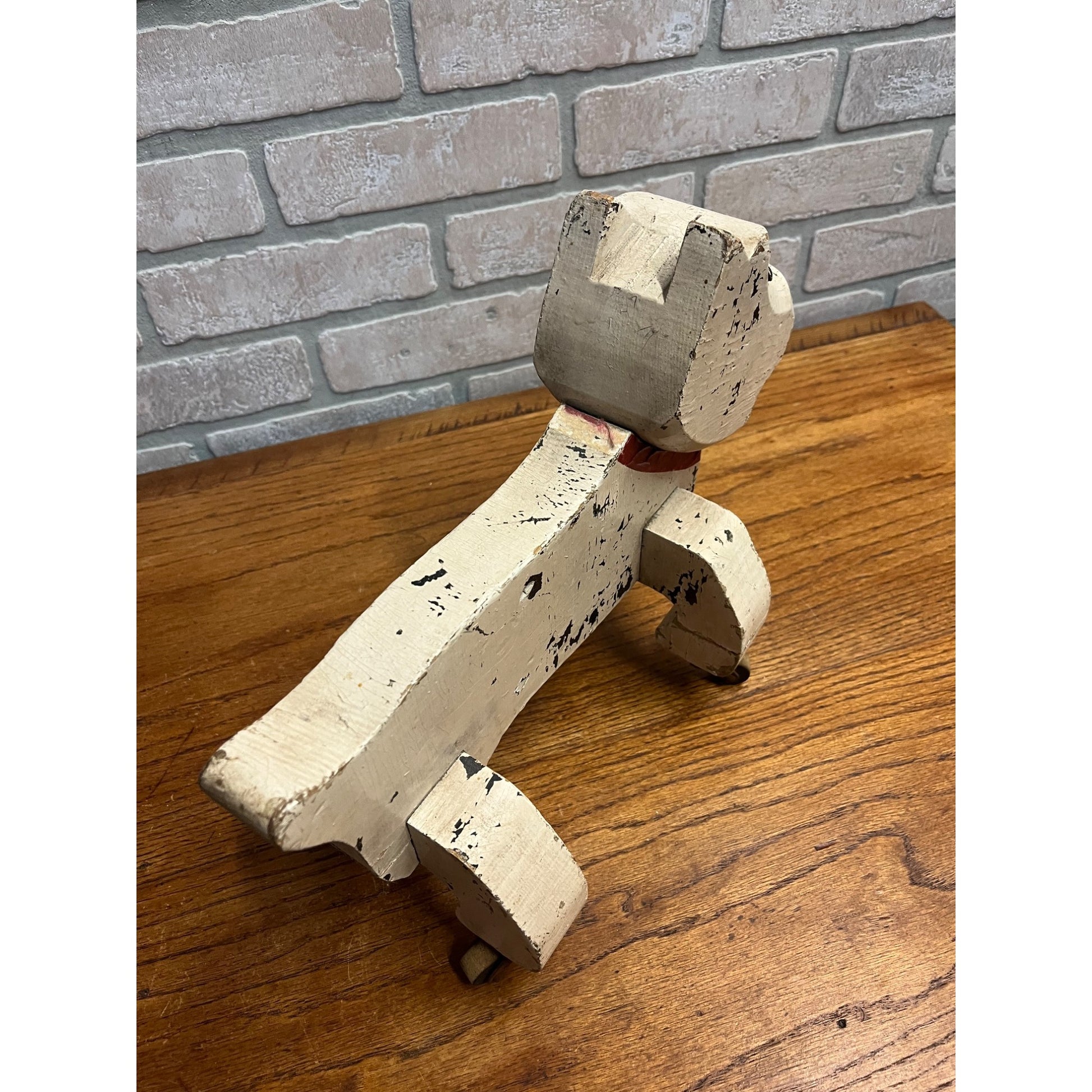 Antique Gould Toy Oshkosh Toddler Pet Bulldog Wooden Folk Art Carved Pull Toy