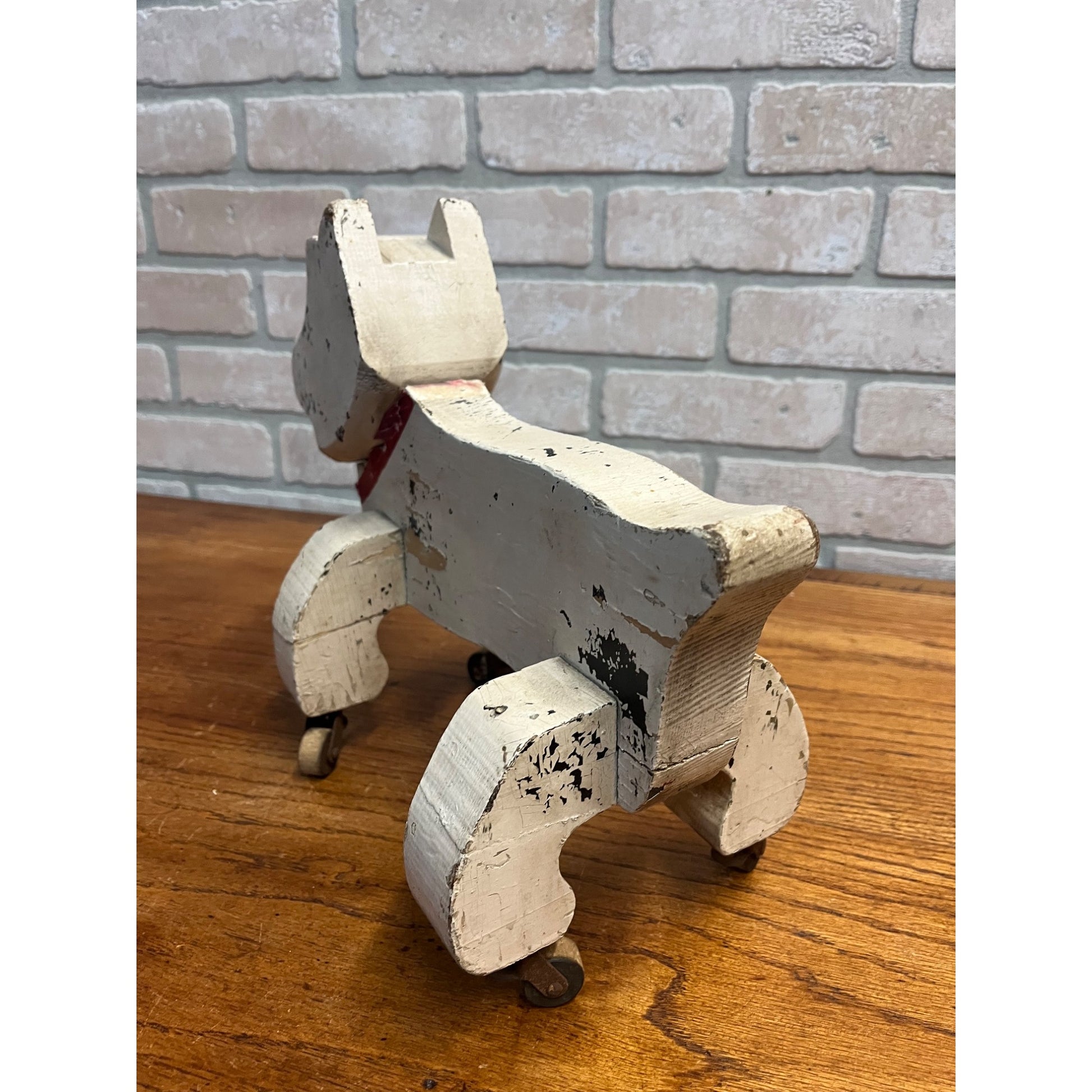 Antique Gould Toy Oshkosh Toddler Pet Bulldog Wooden Folk Art Carved Pull Toy