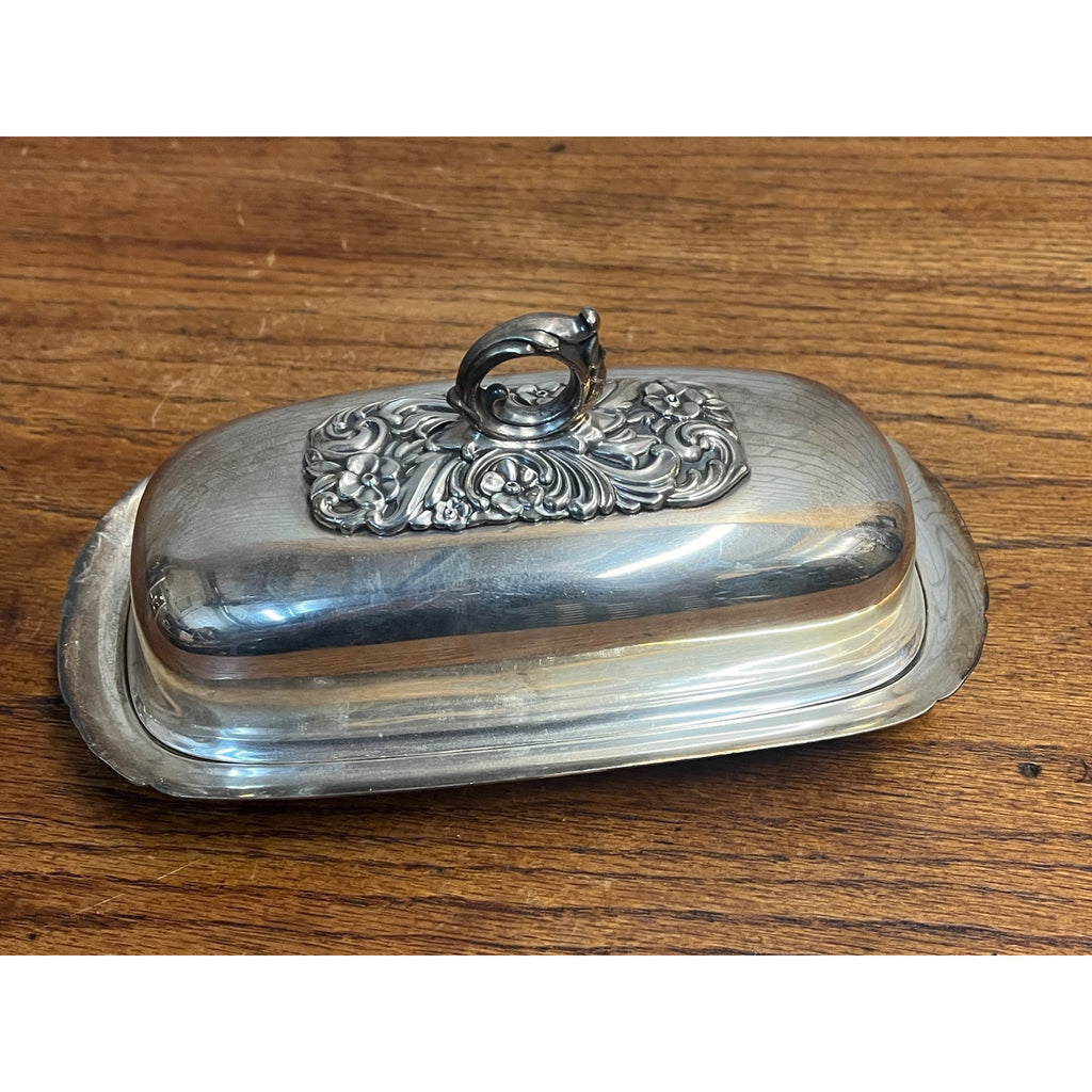 Vintage Reed & Barton Silver Plated Butter Dish Lidded w/ Glass Insert 191 Art Deco