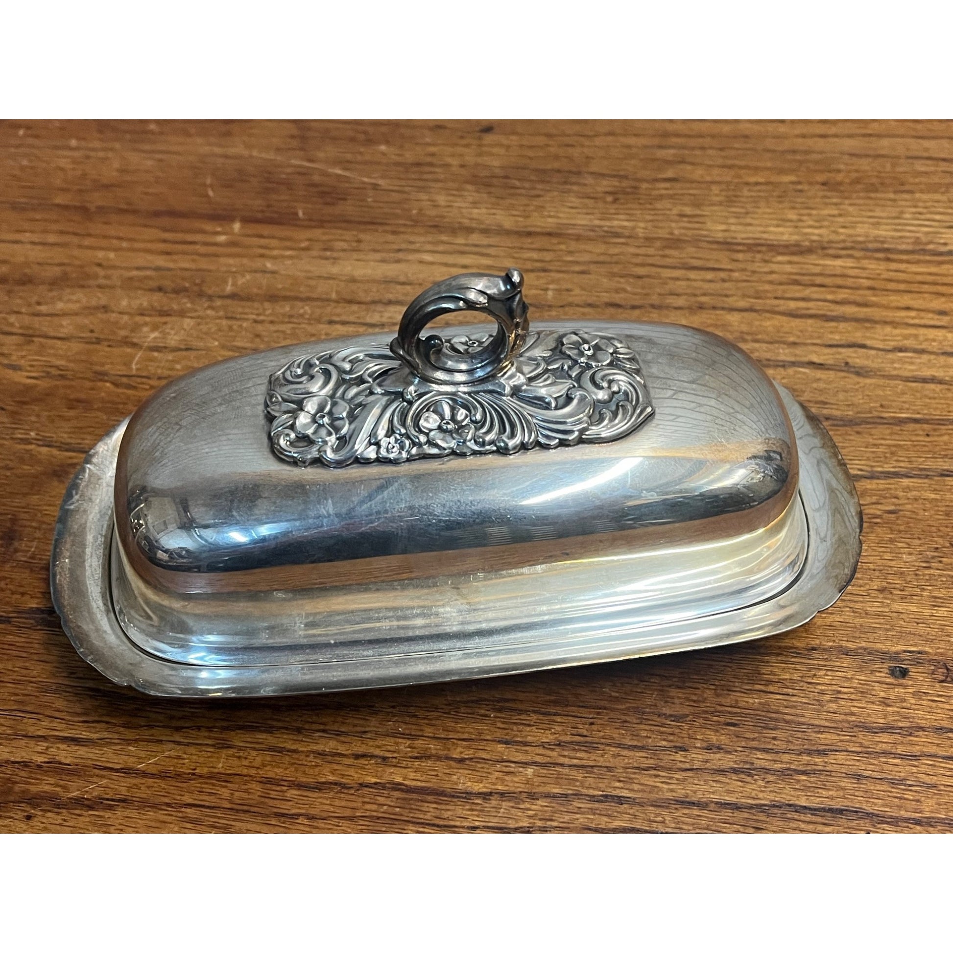 Vintage Reed & Barton Silver Plated Butter Dish Lidded w/ Glass Insert 191 Art Deco