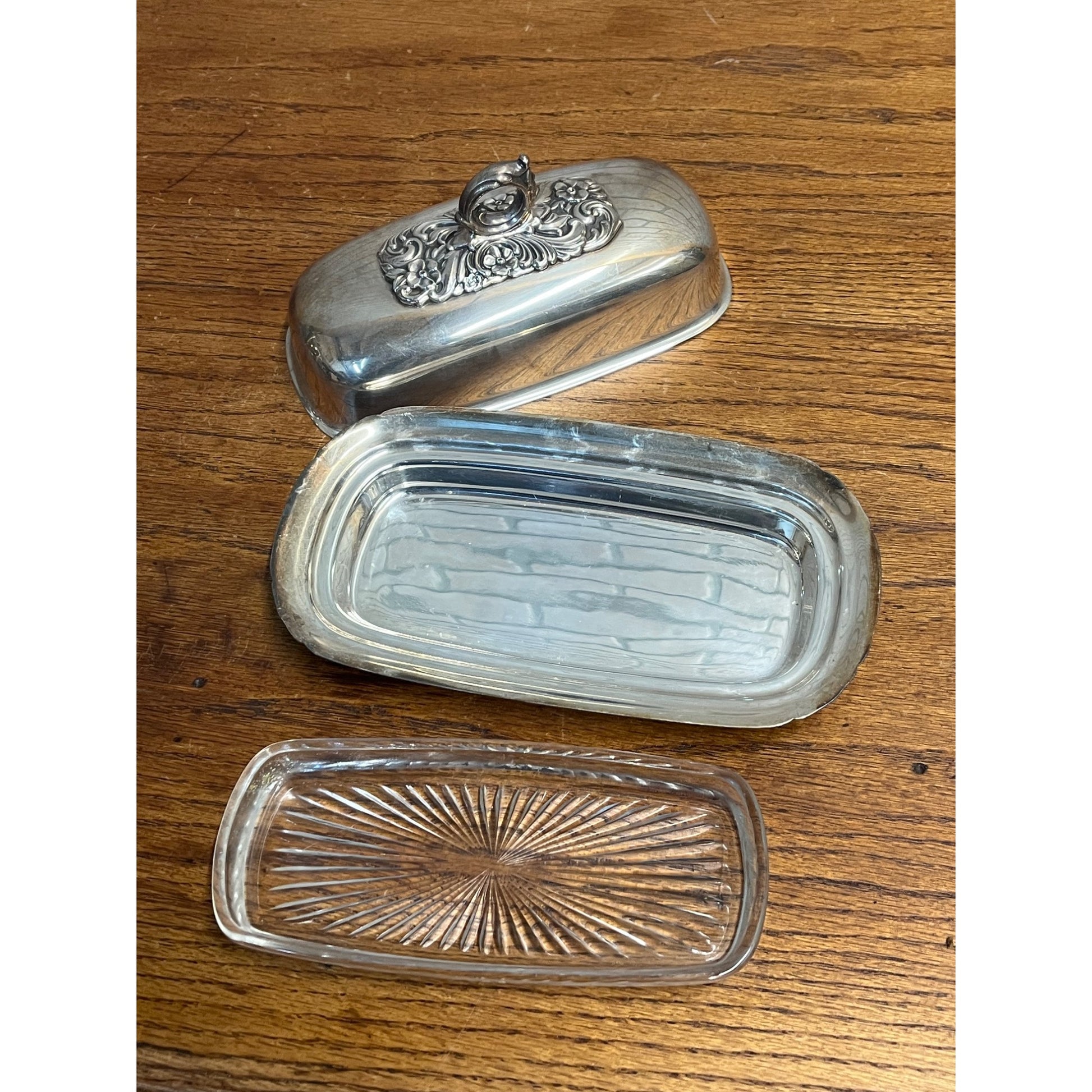 Vintage Reed & Barton Silver Plated Butter Dish Lidded w/ Glass Insert 191 Art Deco