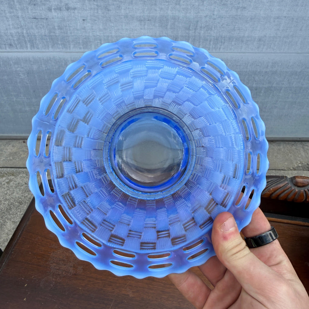 Fenton Periwinkle Blue Opalescent Basket Weave Lace Edge 7.5" Glass Plate