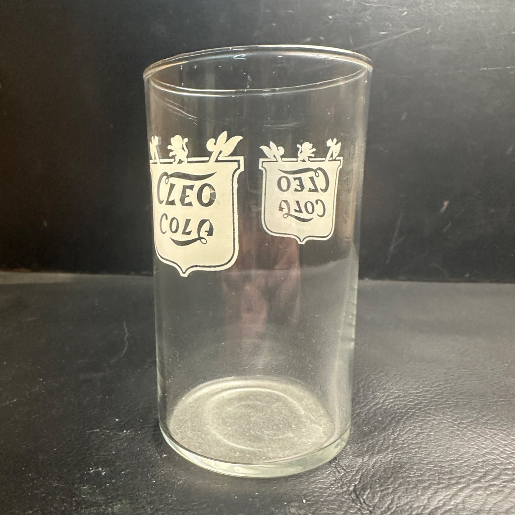 Vintage Cleo Cola White ACL Soda Fountain Glass 4" Advertising