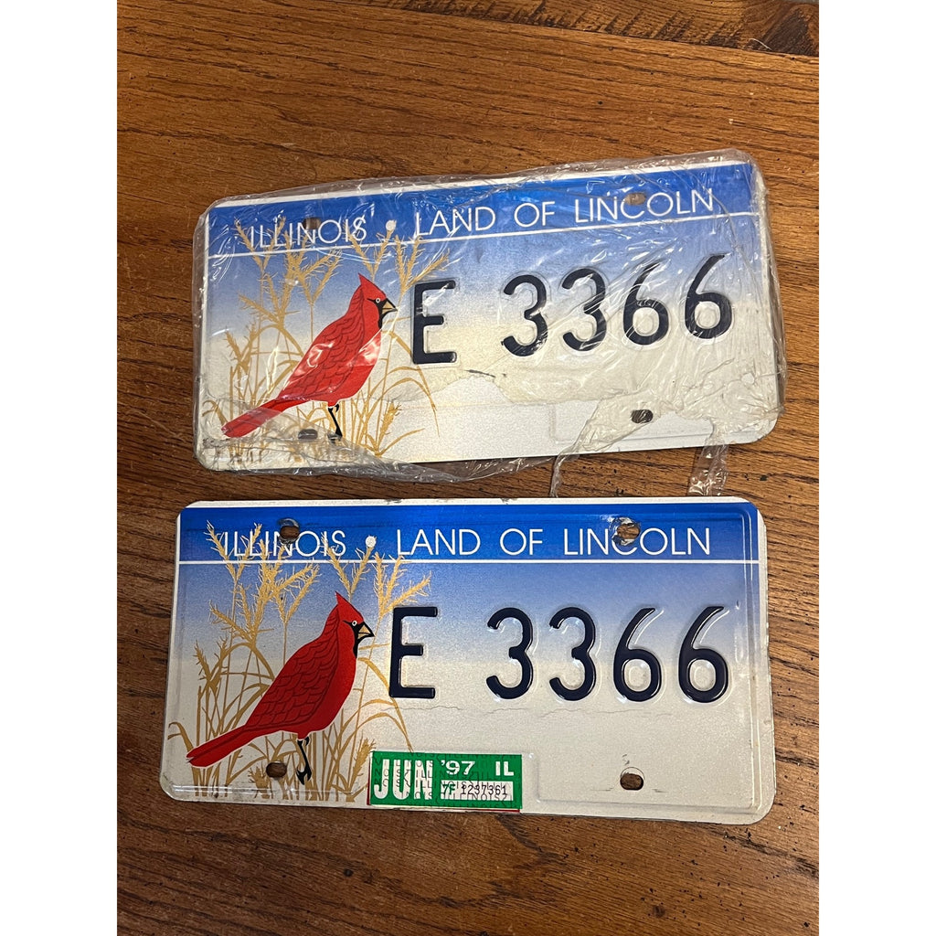 Vintage Illinois License Plates With Red Cardinal Land of Lincoln 1997 Pair