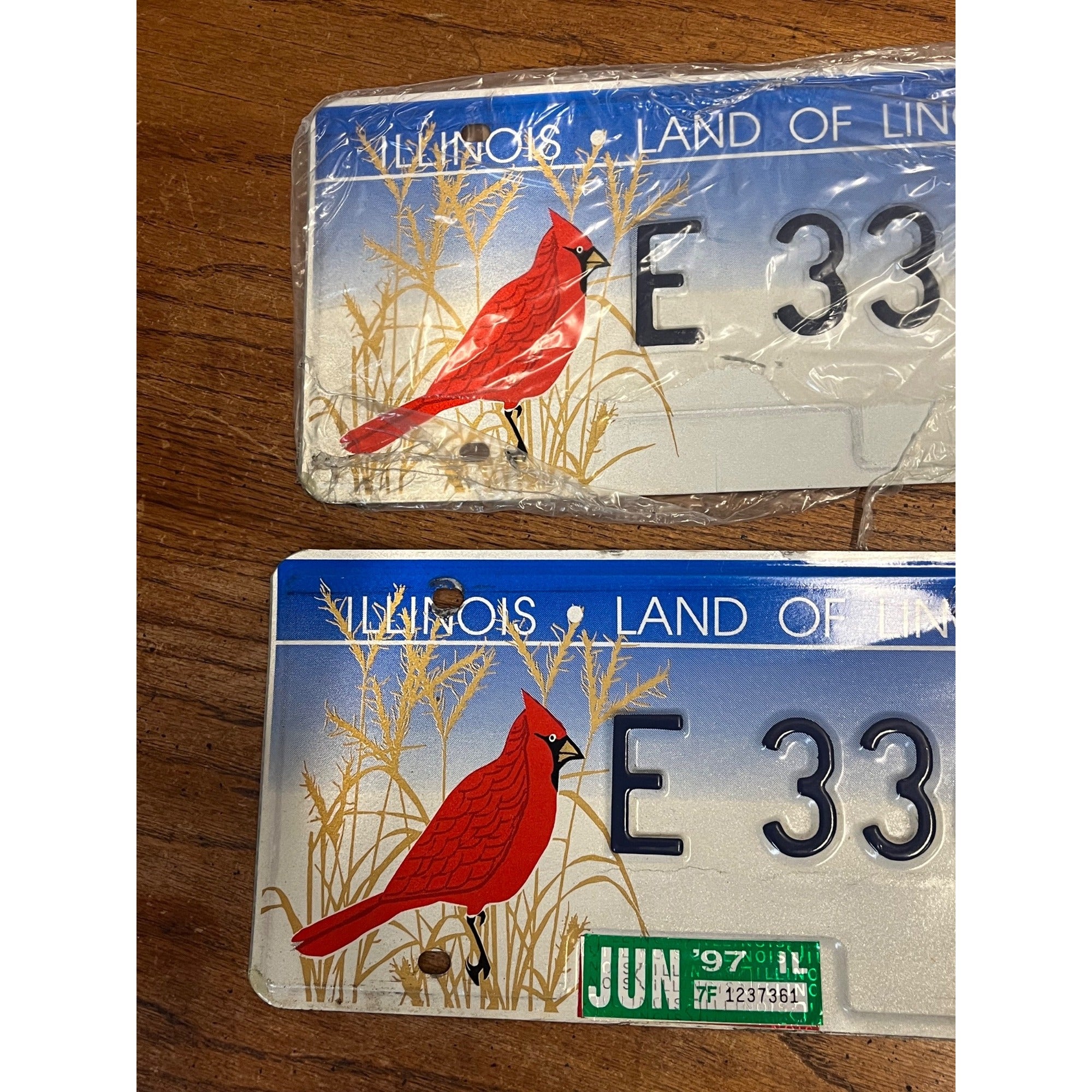 Vintage Illinois License Plates With Red Cardinal Land of Lincoln 1997 Pair
