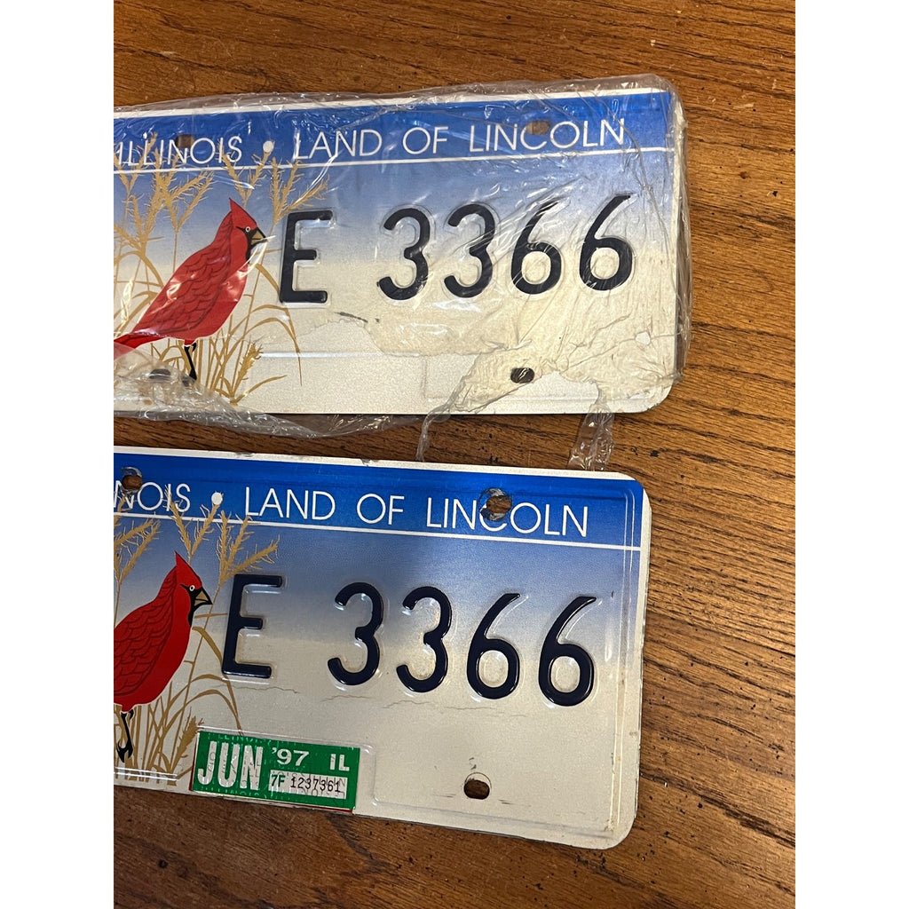 Vintage Illinois License Plates With Red Cardinal Land of Lincoln 1997 Pair