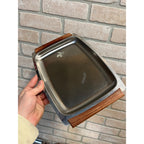 Lot (6) Vintage Mid Century Modern Stainless Steel Serving Trays W/ Teak Handles