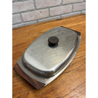 Lot (6) Vintage Mid Century Modern Stainless Steel Serving Trays W/ Teak Handles