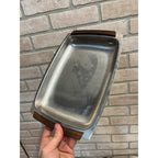 Lot (6) Vintage Mid Century Modern Stainless Steel Serving Trays W/ Teak Handles